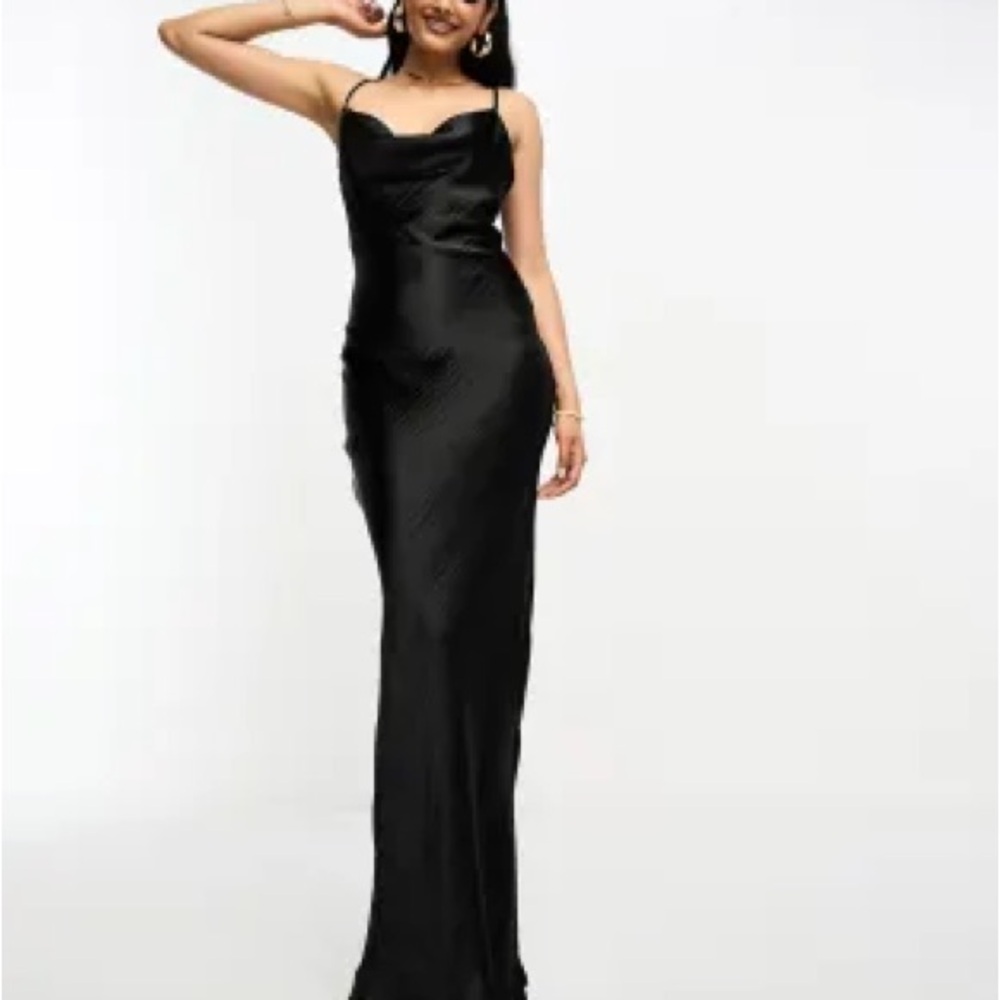 ASOS DESIGN cami maxi slip dress in high shine satin with lace up back